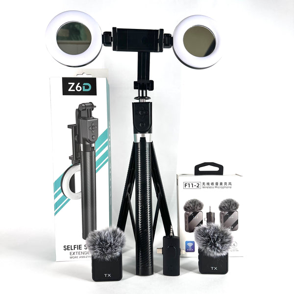 Kit 6 creación contenido !! Trípode y micrófono doble!!!