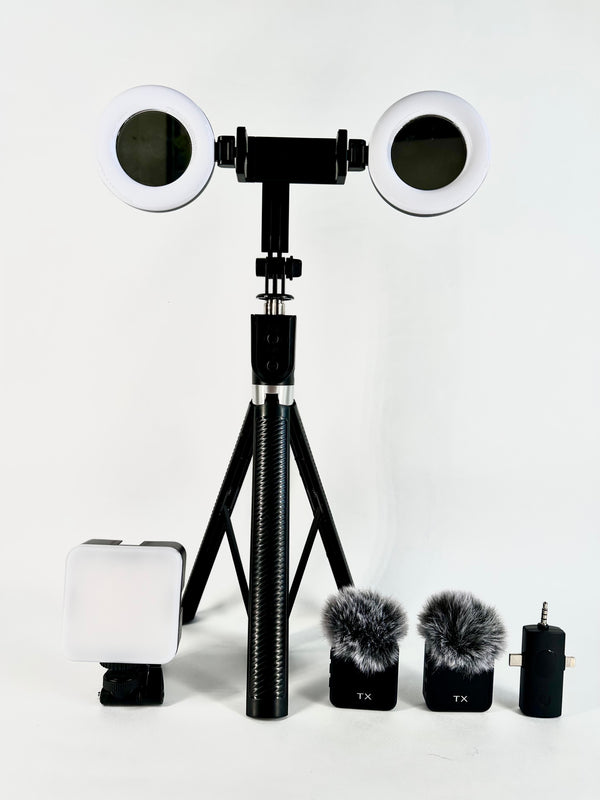 Kit creación contenido, luz, RGB, micrófono,palo selfi, trípode, aro de luz.